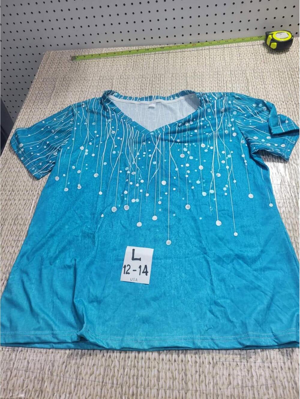 Women's Turquoise Blue V-Neck Short Sleeve Blouse (Pre-owned) - Size L (12-14)